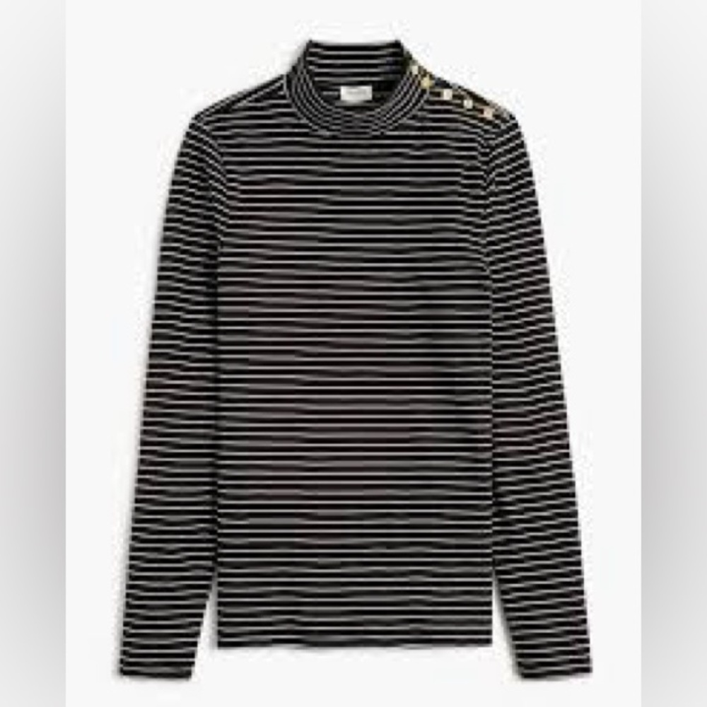 Worn Once J.Crew Factory Striped Mockneck Ribbed Top in Black and White